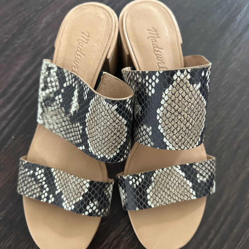 Madewell Leather Snake Print Mules